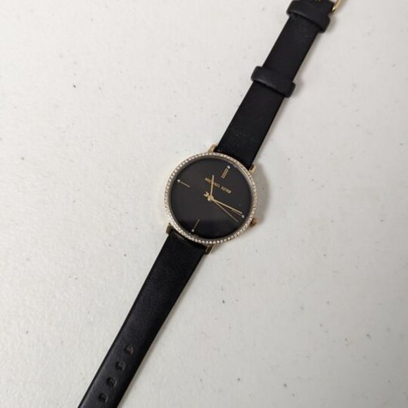 NWT Michael Kors MK7116 Parker Gold Tone Black Leather Band Watch - Picture 4 of 5